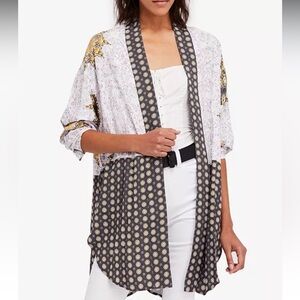 Free People Kimono Cardigan Small Cream Forget Me Not Floral Mixed Print Duster